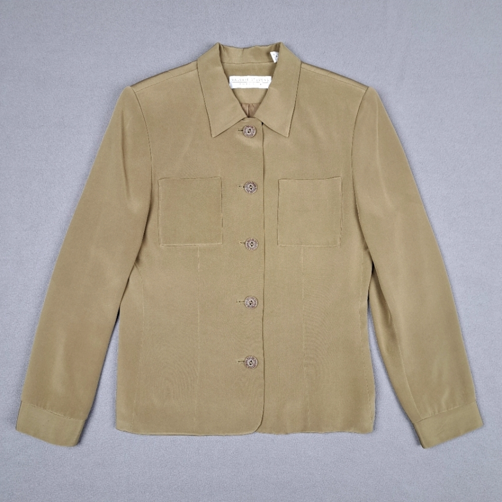 Valerie Stevens Silk Blazer Womens 4 Olive Jacket Lined Vintage Career Old Money